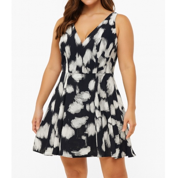 VERA WANG JACQUARD BLACK/IVORY FIT & FLARE Sleeveless DRESS~ SZ 8 - Picture 1 of 15